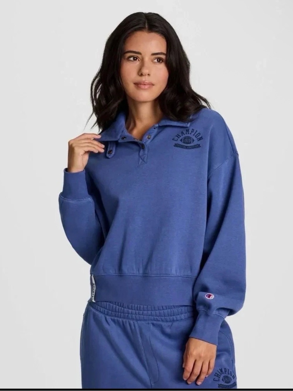 Champion Blue Quarter Zip Snap-Front Pullover Sweater